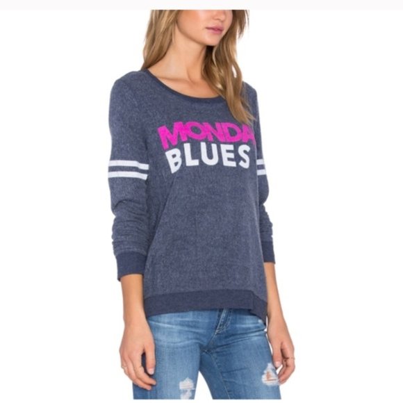 Chaser Monday Blues Fuzzy Crewneck Sweater Large - Picture 2 of 8